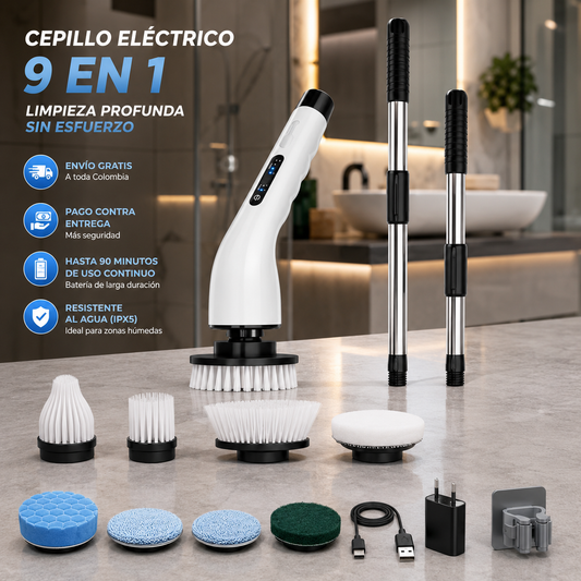 Cepillo Eléctrico Inalámbrico 9 en 1 | Limpieza Profunda Sin Esfuerzo
