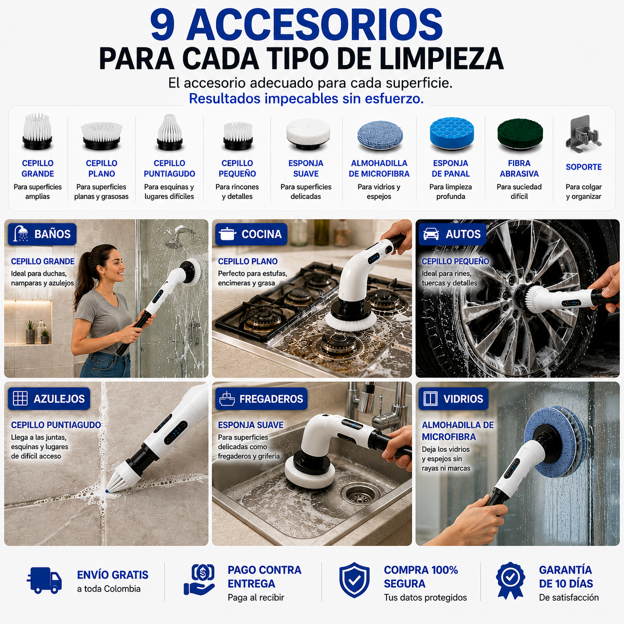 Cepillo Eléctrico Inalámbrico 9 en 1 | Limpieza Profunda Sin Esfuerzo