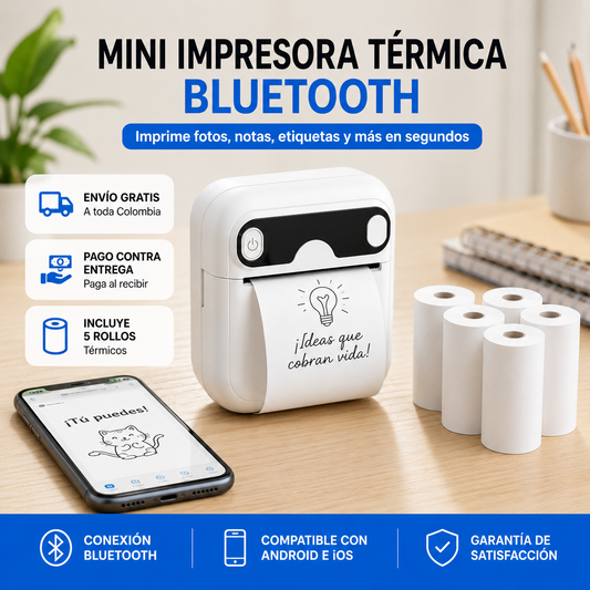 Mini Impresora Térmica Bluetooth | Imprime Fotos, Notas y Etiquetas en Segundos